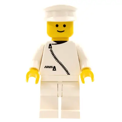 Ambulance Driver, White Cap, White Jacket with Zipper, White Legs