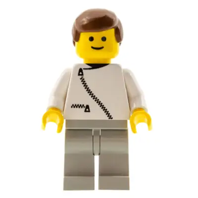 Jacket with Zipper - White, Light Gray Legs, Brown Male Hair