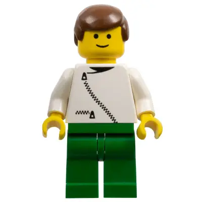 Jacket with Zipper - White, Green Legs, Brown Male Hair