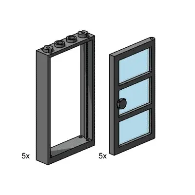 1x4x6 Black Door and Frames with Transparent Blue Panes