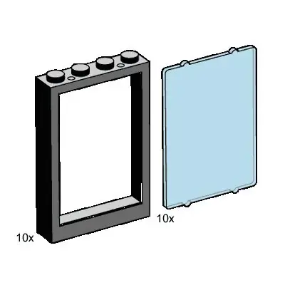 1x4x5 Black Window Frames, Transparent Blue Panes