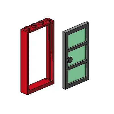 1x4x6 Red Door and Frames, Transparent Green Panes