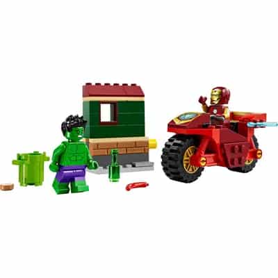Iron Man z motocyklem i Hulk